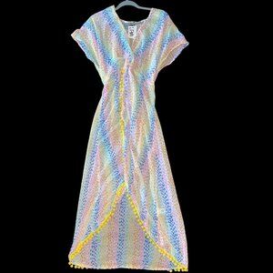 America & Beyond Rainbow colors Maxi Sheer Beach Cover Up Dress Embellished Boho